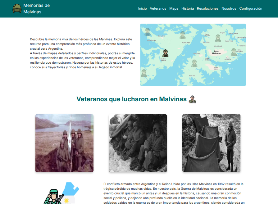 Página principal de Memorias de Malvinas